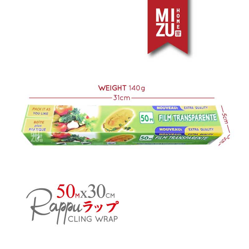 MIZU RAPPU 50m x 30cm Cling Wrap Stretch Film Roll Plastik Pembungkus Makanan Food Wrapping Sealer-4