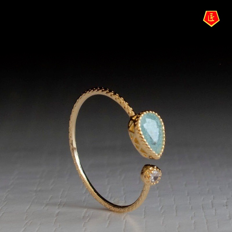 [Ready Stock]Simple Elegant Inlaid Green Gemstone Ring 18K Gold