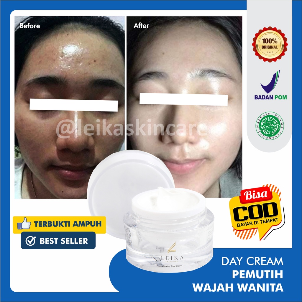 Glowing Putih Cepat! Krim untuk Kulit Wajah Glowing Putih Cepat Original BPOM Halal Murah Ampuh Cream Wajah Glowing Korea Asli Permanen Glowing Day Cream Leika Skincare 10gr Resmi BPOM