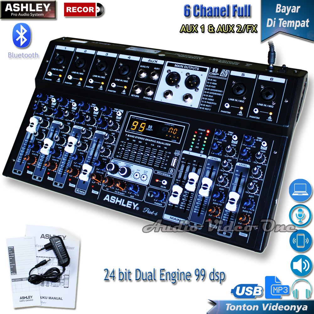 Mixer Ashley 6 Chanel Full Bluetooth Dual Aux 24 Bit 99 Dsp Point 6 Mikser Audio Professional Origin