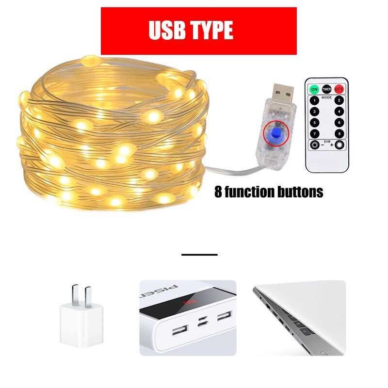 Lampu String 100 LED Hias Dekorasi 10 Meter USB Remote Waterproof