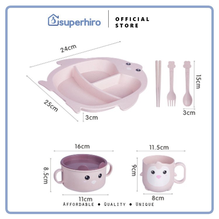 BPA Free Set 6 in 1 Piring Makan Komplit Anak Baby Mangkok Pinguin