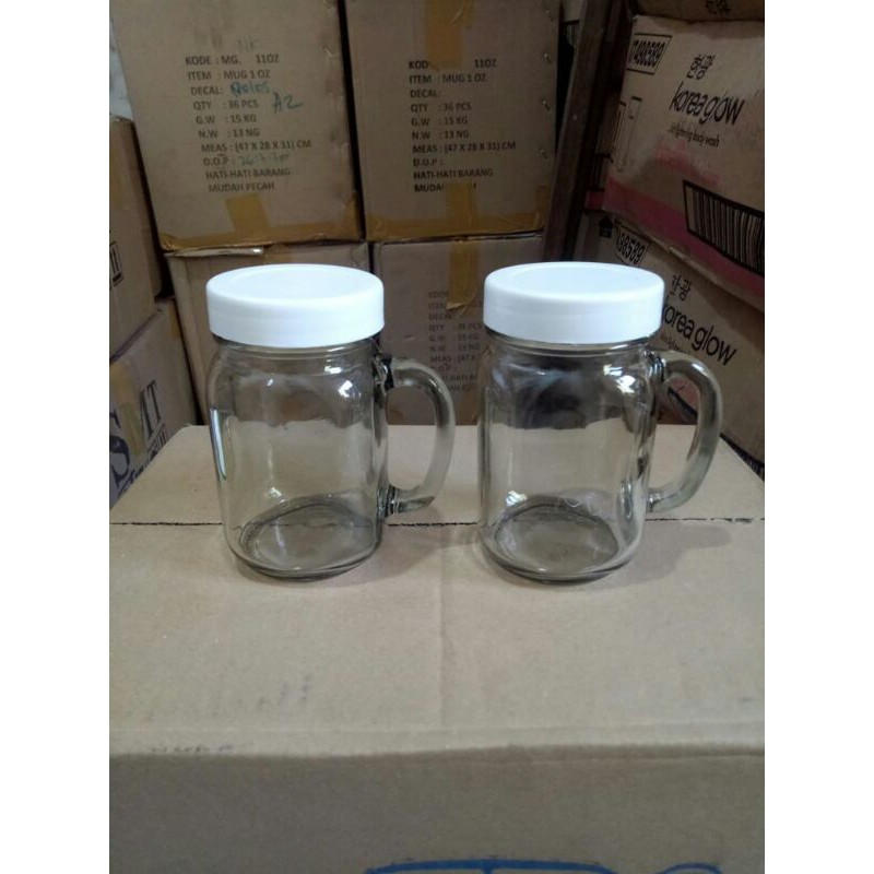 KEDAUNG GELAS DRINK/ GELAS JAR DENGAN TUTUP PLASTIK