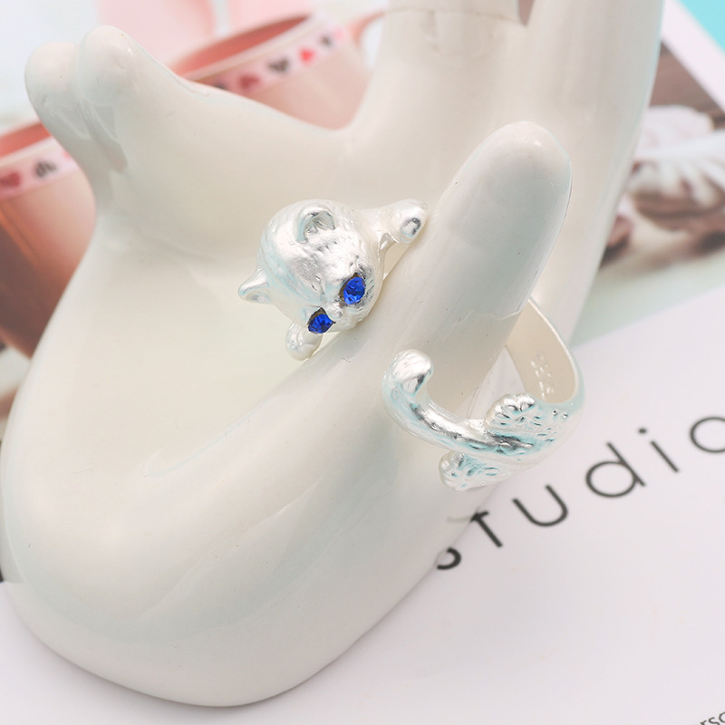 Cincin Model Terbuka Adjustable Desain Kucing Untuk Wanita