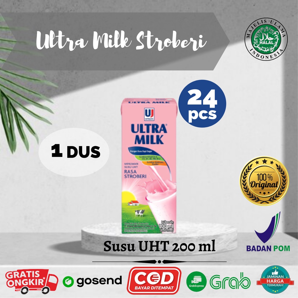 

Susu Ultra Milk Susu UHT Stroberi 24 x 200 ml 1 Dus Karton