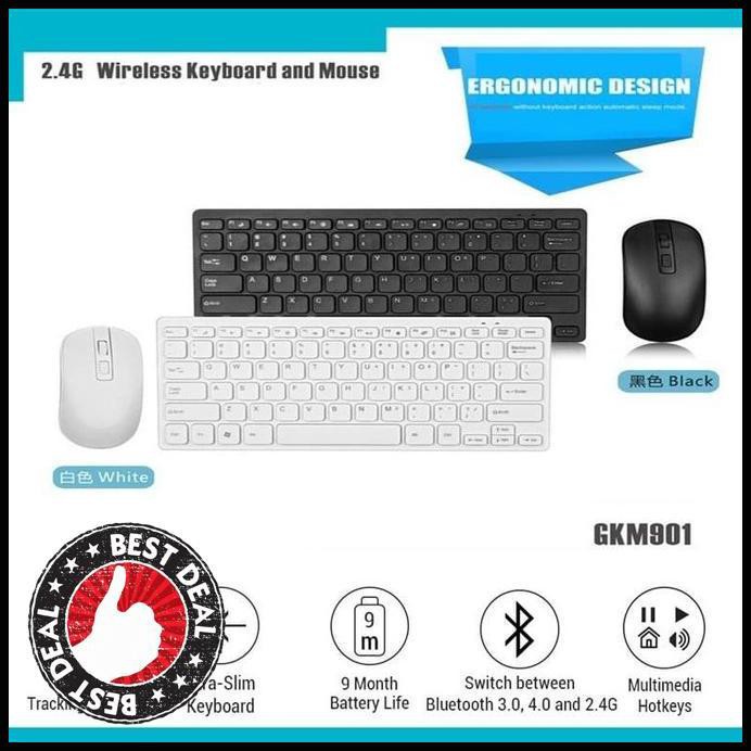 Gkm901 Mini Keyboard Wireless + Mouse Wireless Termurah Combo Set - Putih Terbaru
