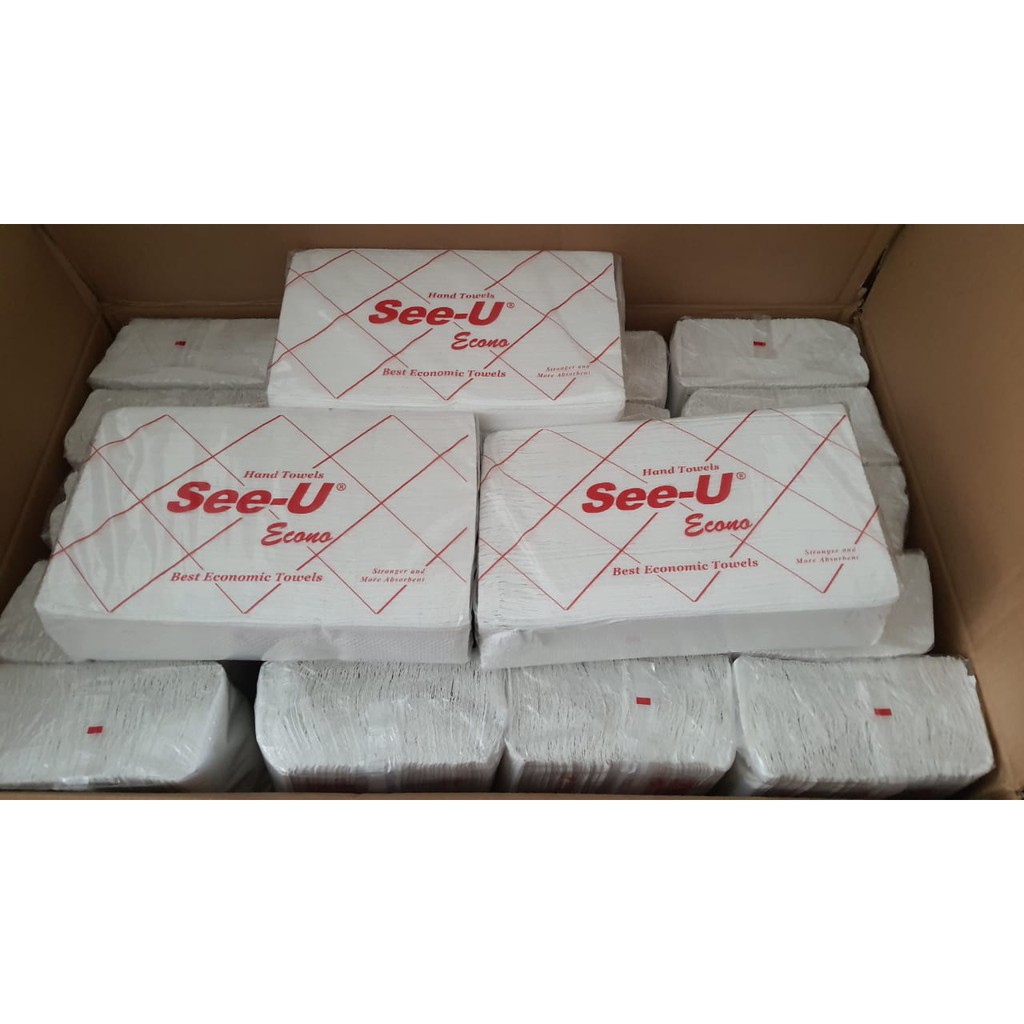 GROSIR 1 DUS Tissue See u Hand Towel Merah 150 Sheets - 20 Pack