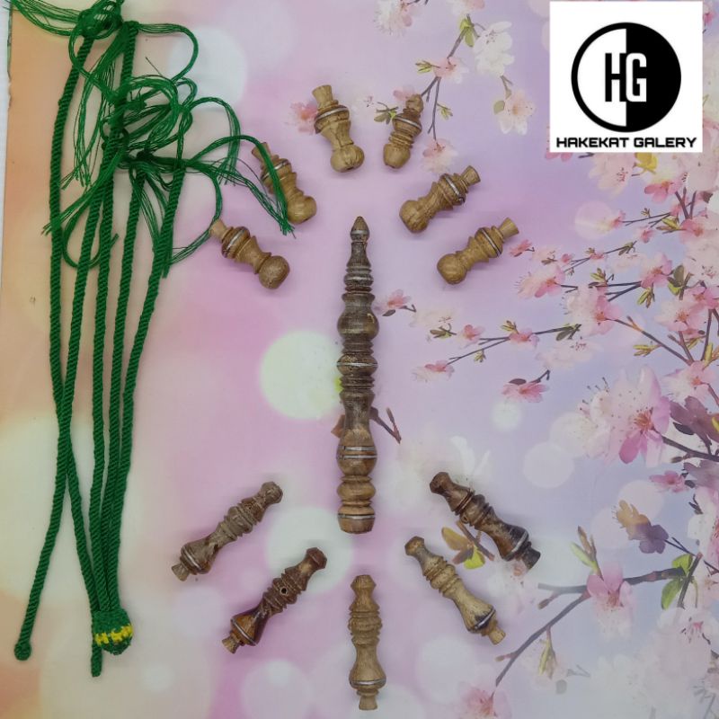 satu set benang rajut/kepala/pembatas tasbih tijani kayu gaharu D694