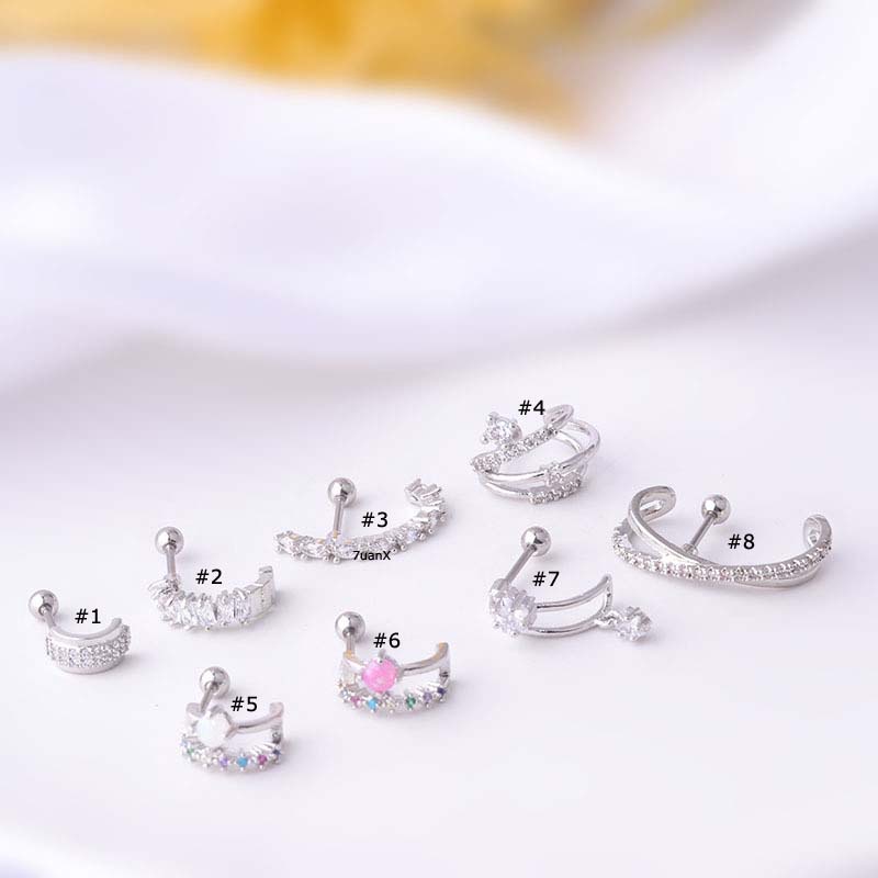 1pc Anting Tindik Tulang Rawan Bentuk Barbel Bahan Stainless Steel Ukuran 20 Untuk Wanita