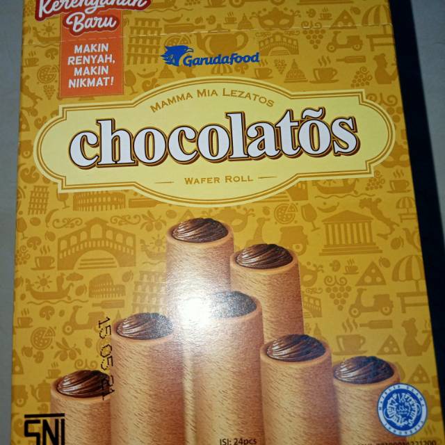 

Chocolatos Wafer Roll 1 Box - 24 Pcs Dus Pak - Stick Coklat Murah Garuda Food