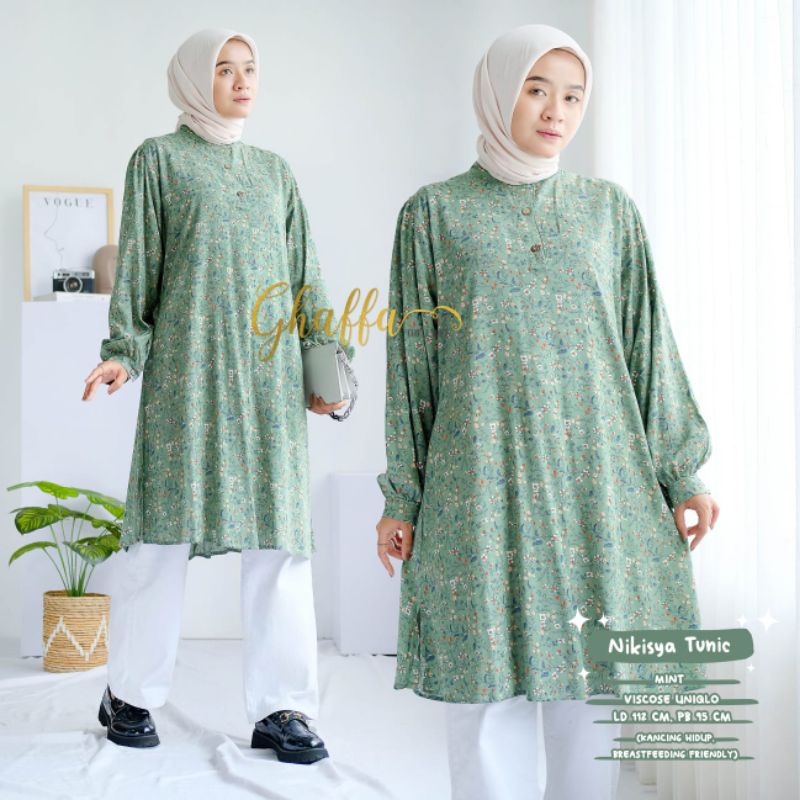 Tunik muslimah motif / Nikisya tunik by ghaffa the label / Tunik modern rayon viscose