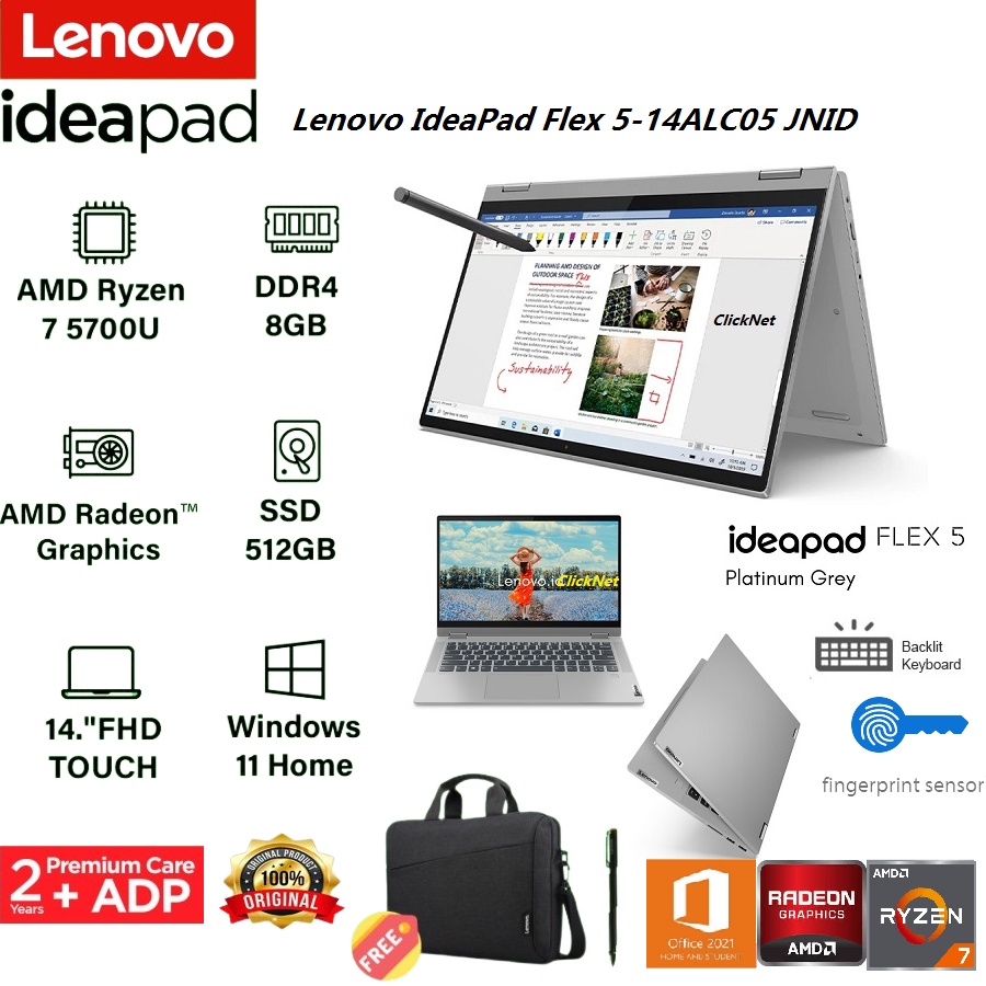 Lenovo IdeaPad Flex 5 14ALC05-JNID AMD Ryzen 7-5700U 8GB 512GB SSD FHD W11 OHS
