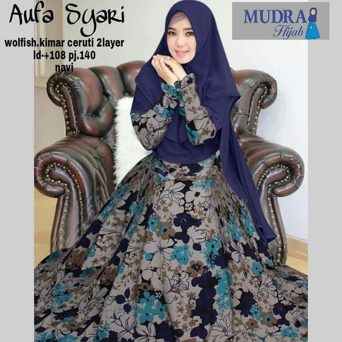 Gamis Syari gamis aufara syari realpict zb - Navy Murah