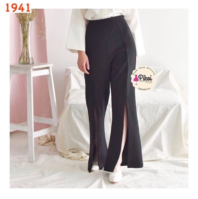 Celana highwaist hitam cewek murah / celana scuba murah / celana bell bottom mura / celana slit 1941