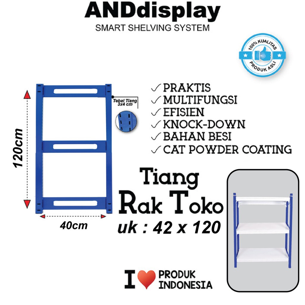 TIANG RAK TOKO T.120CM X L.42CM RAK GUDANG BESI SUPERMARKET ANDDISPLAY