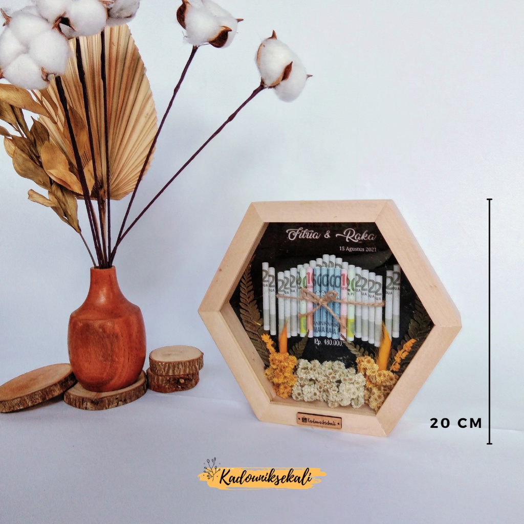 Bingkai Mahar Pernikahan Hexagon Custom Rustic