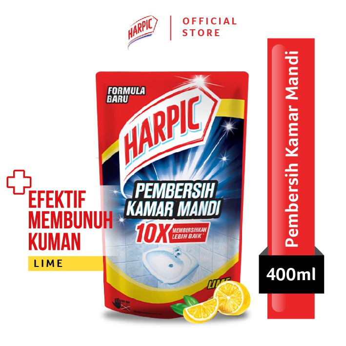 Harpic Bathroom Cleaner Pouch Lime 400 mL - Efektif