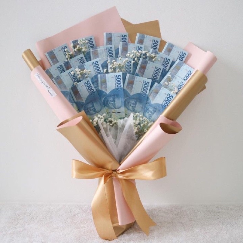 bucket bunga uang asli 50 rb