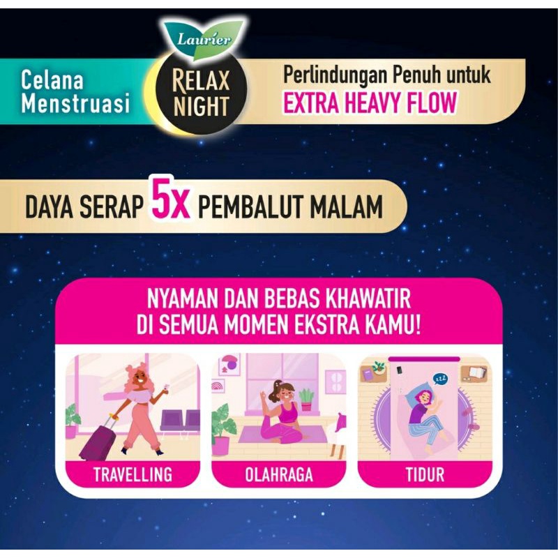 Laurier Relax Night Celana Menstruasi Pembalut Wanita Size S-M &amp; M-XL isi 2 Pcs