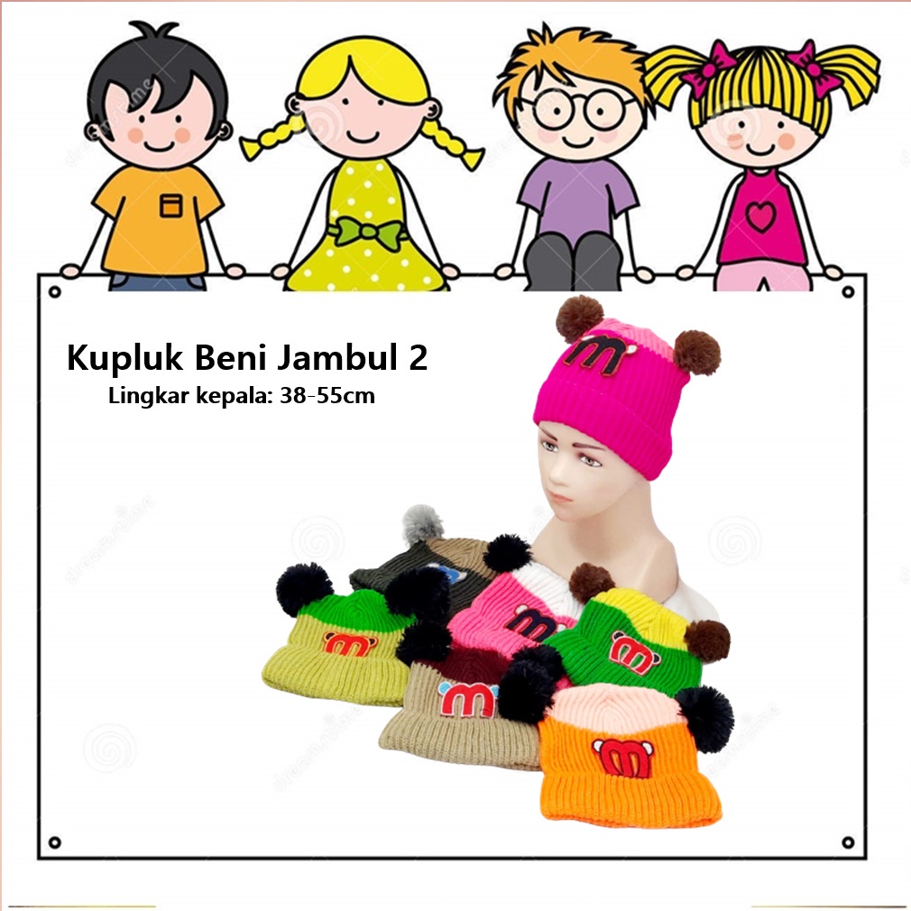 Kupluk/Beanie Hat/Topi Beni Anak Jambul 2 Lingkar 38-55cm