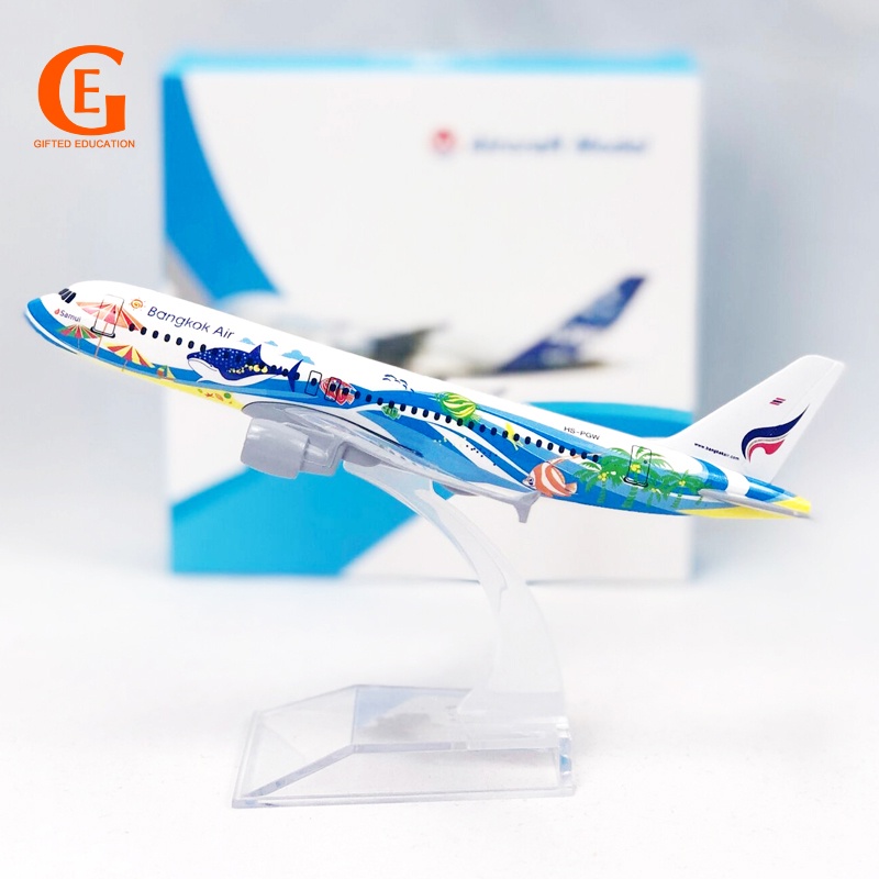 Bangkok Fish A320 Model Pesawat Terbang Airbus A320 Die-cast Bahan Metal Ukuran 16CM