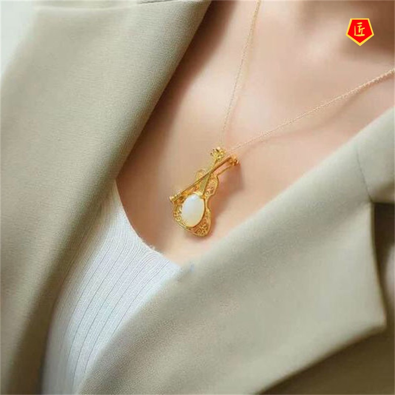 [Ready Stock]Hotian Jade Pendant Violin Necklace Exquisite and Elegant