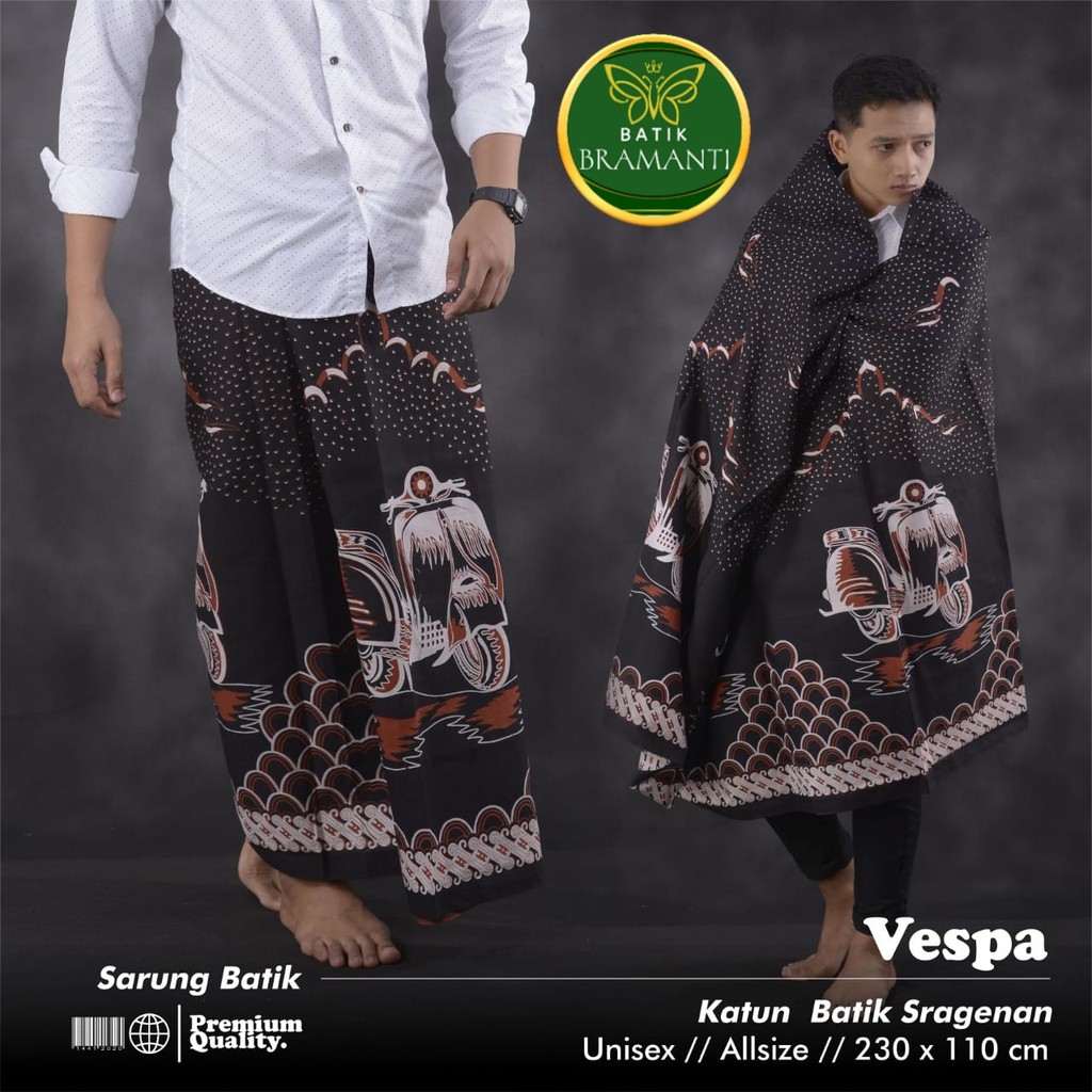 VESPA Sarung Batik Pria Cowok Dewasa Premium Motif Batik Lebaran Asli Solo ALL SIZE BRAMANTI