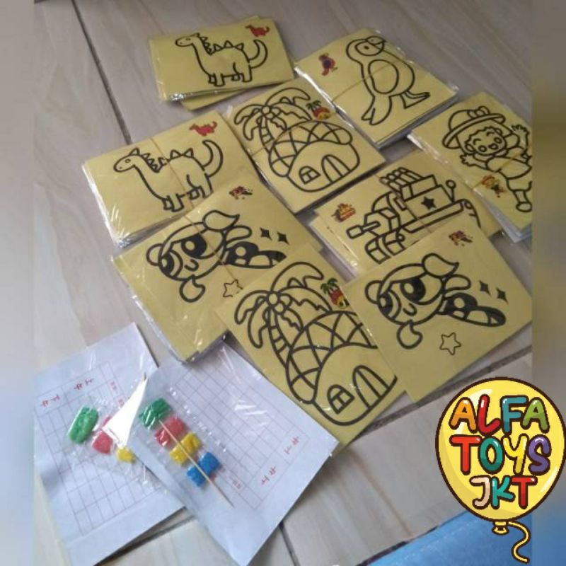 MAINAN ANAK MEWARNAI PASIR PASIRAN GAMBAR ATAU LUKISAN PASIR ISI 50 PCS ukrn 8x11-2