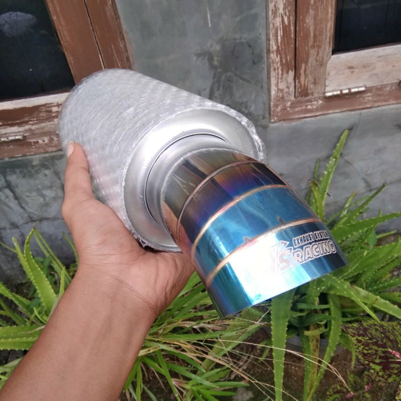 Knalpot Mobil JS Racing Full Stainless Bass Adem Bulat Gahar Size P30cm