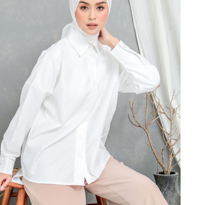 EVONNE Letty Shirt White Hide Button Basic Oversize Pattern LD120 E03-04 ALL SIZE XXL