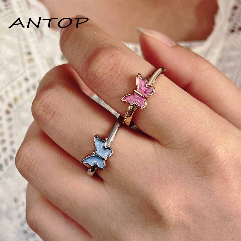 Cincin Kupu-kupu Yang Dapat Disesuaikan Elegan Sederhana Desain Cincin Emas Aksesoris Perhiasan Fashion Wanita ANTOP