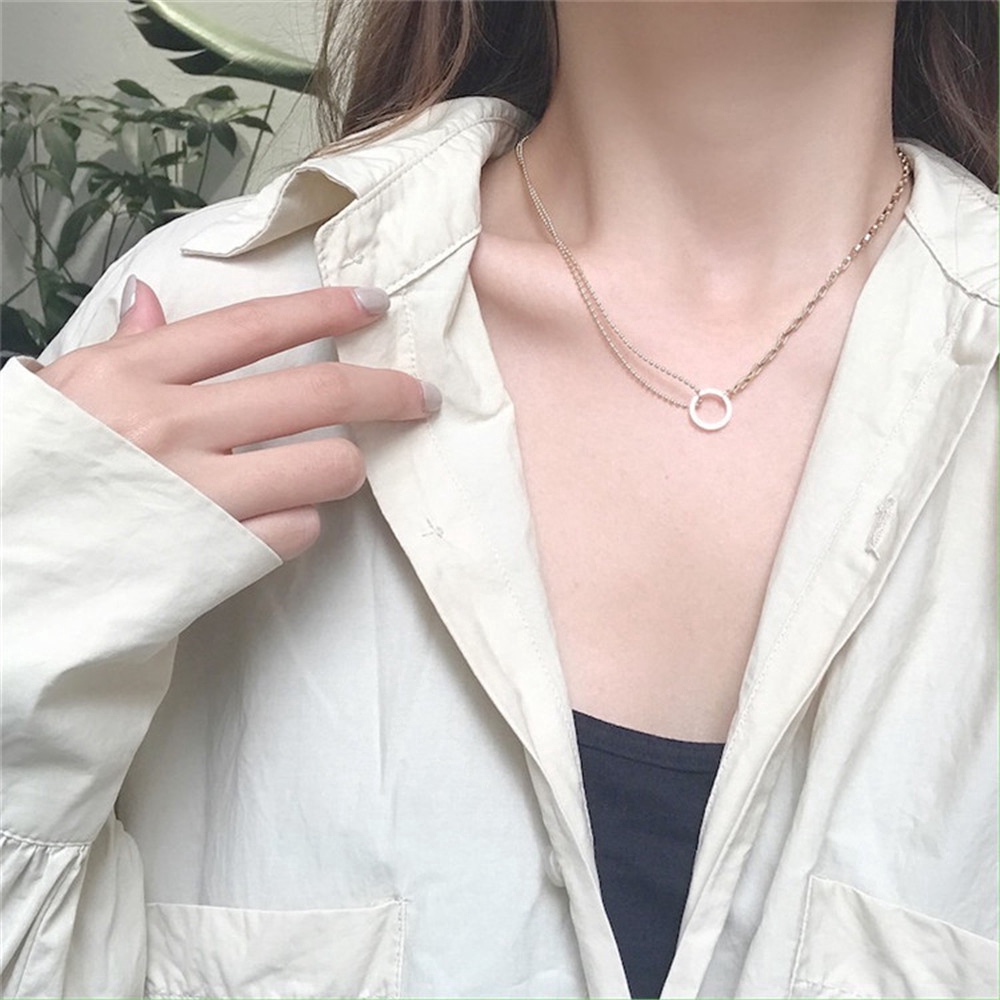 【COD Tangding】Simple Round Shape Personality Choker Clavicle Chain Short Retro Stack Double-layer Necklace