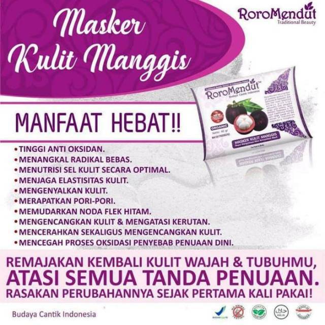 Roro Mendut Masker Kulit Manggis kemasan kecil 20gr/besar 40gr