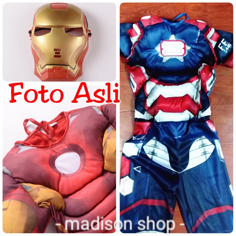 Kostum Iron Man Mussle Murah Baju Robot Cosplay Murah Topeng Ironman - Random Warna