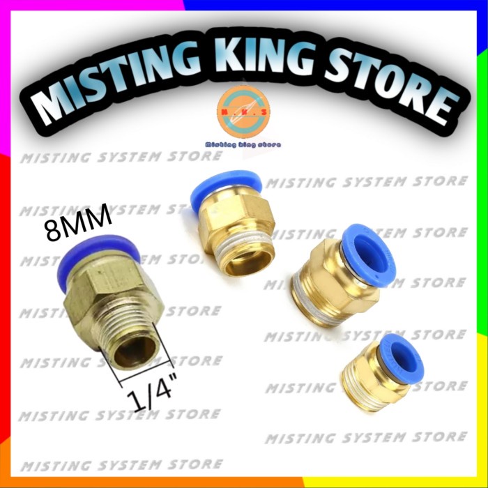 FITTING PNEUMATIC MALE 1/4 X 8MM DRAT LUAR 12.7MM U/ SELANG PU OD 8 MM