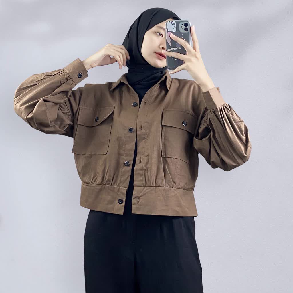 Jaket Kimi Atasan Wanita Crop Oversized Hits Selebgram Bahan Linen