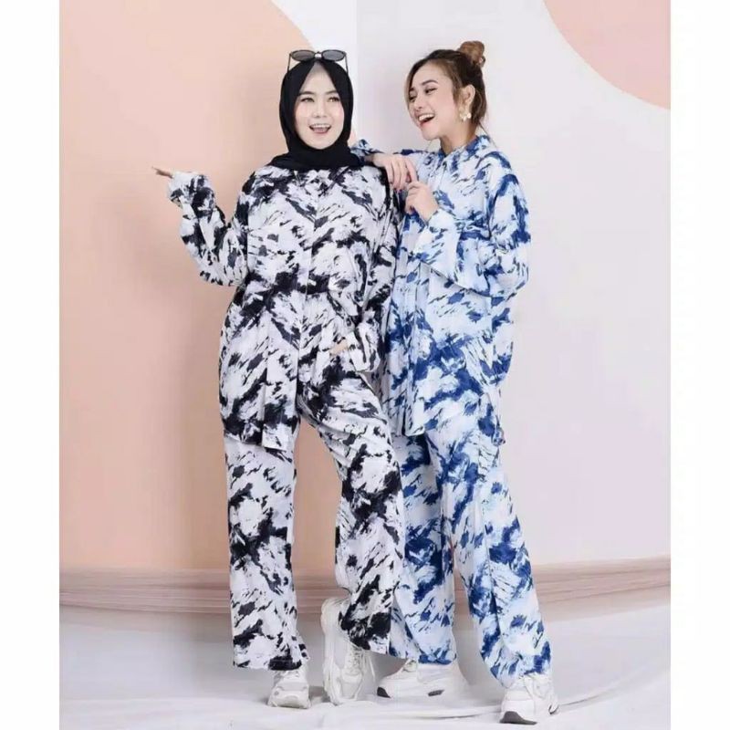 Tie Dye Set Free masker / One Set Tie Dye / TIE DYE RAYON HALUS TEBAL ADEM Setelan Tie Dye