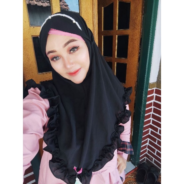 bergo mutiara Rufle /Agen TiaraHijabers /Hijab instan