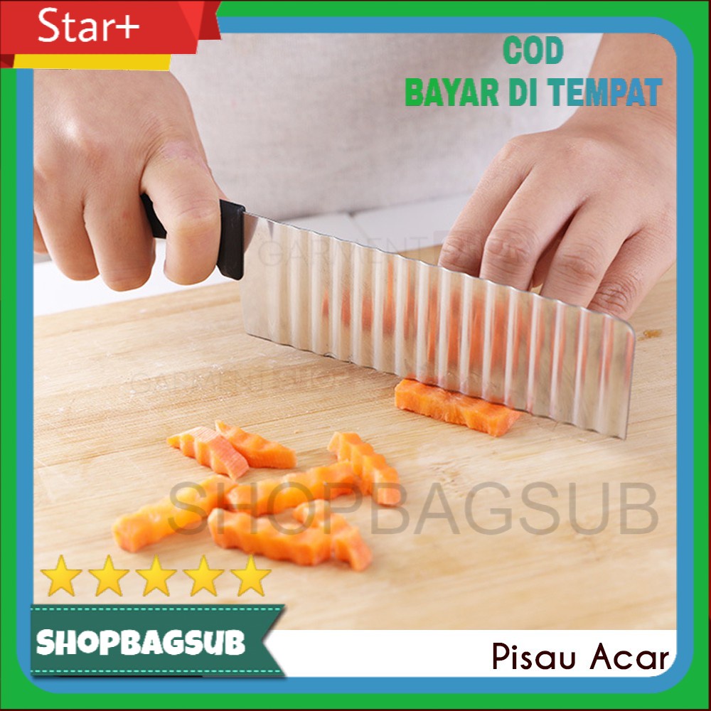 Pisau Acar Kentang Wortel Alat Potong Bergelombang Stainless Steel Timun Asinan Puding Kripik
