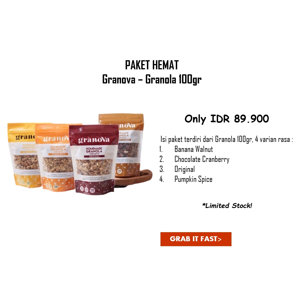 

Bundling Hemat 4 Granova - Granola Sereal 100gr - Homemade Granola - Sereal Sarapan