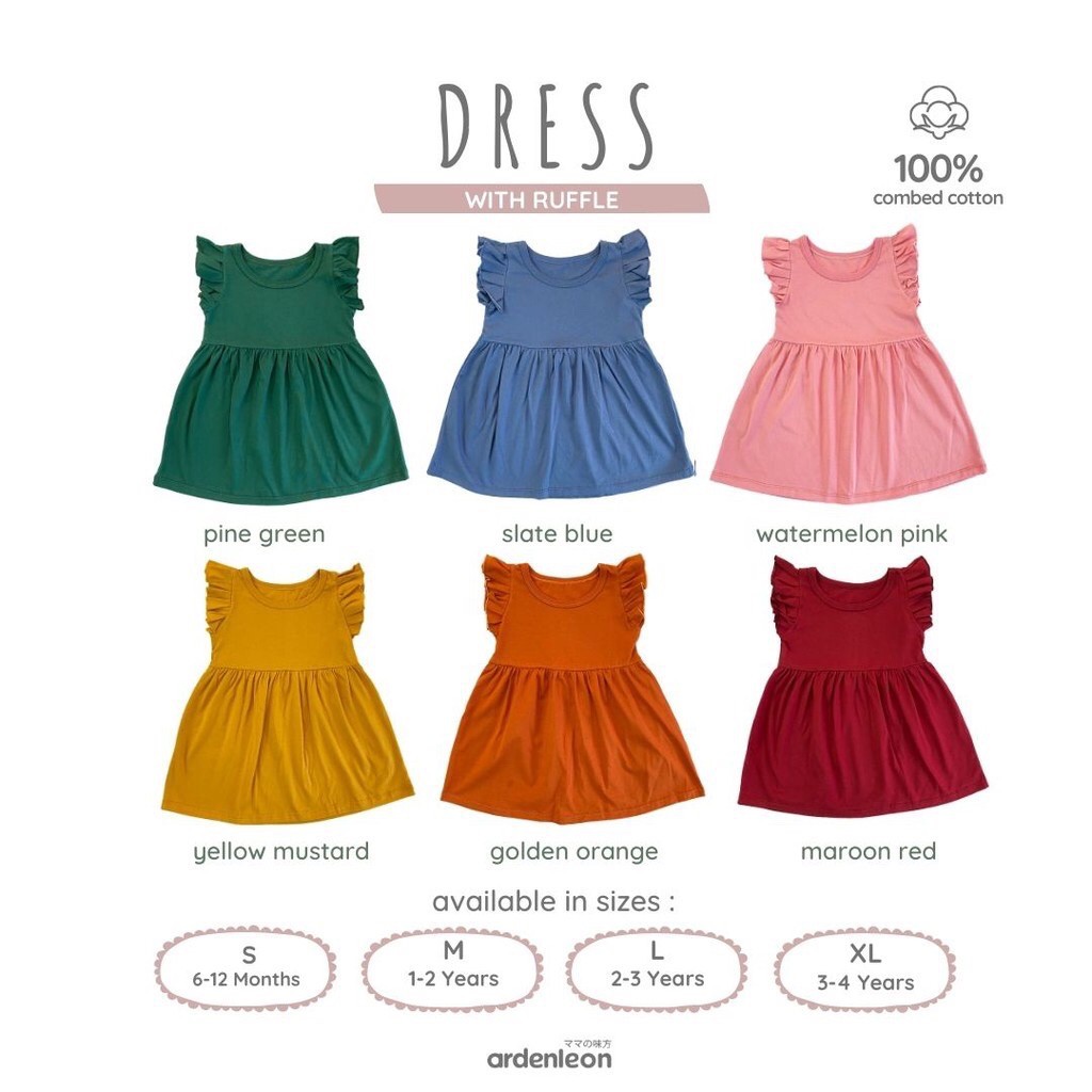 ARDENLEON Baju Dress Ruffle / Dress Simple Santai Rumah Anak Perempuan Arden Leon Bandung