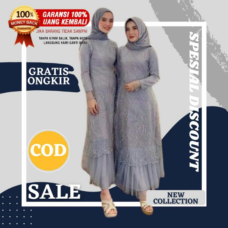 Baju gamis brukat pesta mewah gaun kondangan pakaian wanita cantik modern Kekinian Zahra dress