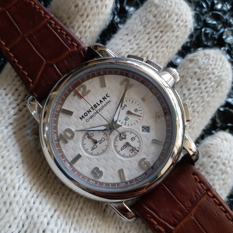 Mega Sale Jam Tangan Montblanc Chronograph Brown Silver Garansi 1th