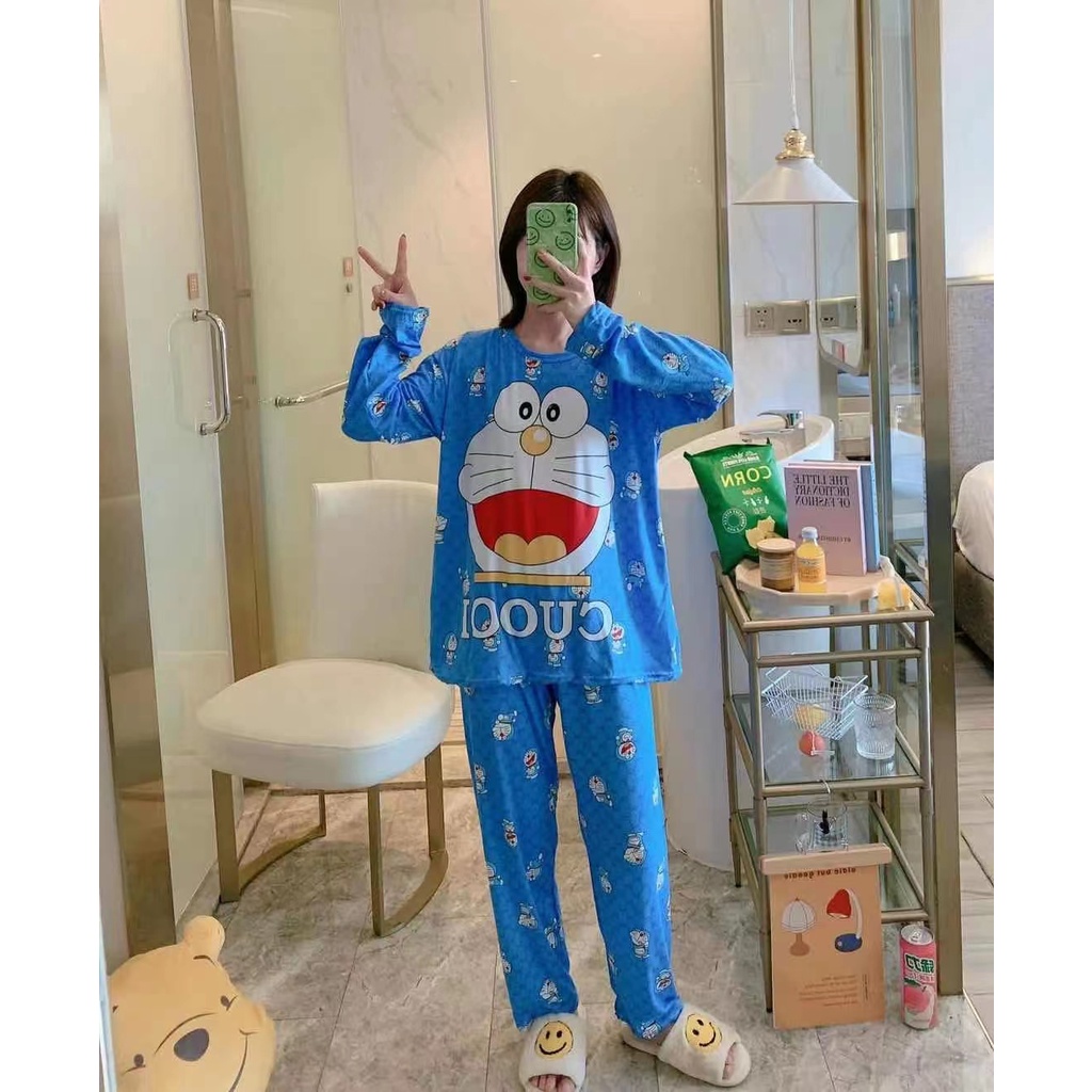 SETELAN BAJU TIDUR PIYAMA IMPORT WANITA KOREA LENGAN PANJANG CELANA PANJANG