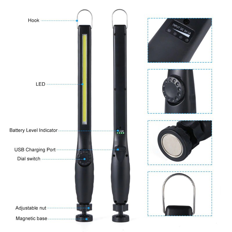 CHIN TORCH Lampu Lantera LED Darurat Emergency Light Portable Magnetic COB - HW821 - Black