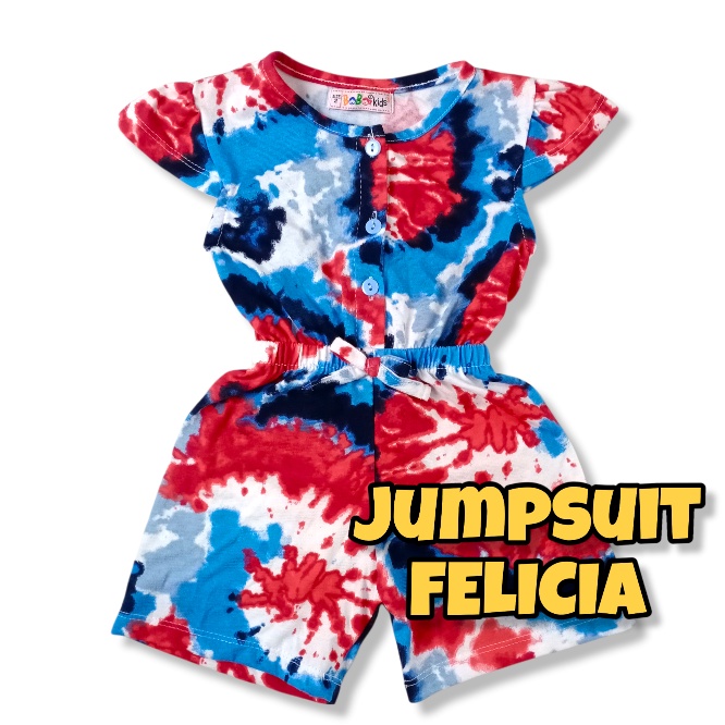 FELICIA 0-2,5 THN JUMPSUIT ANAK BAYI PEREMPUAN Jamsuit Jumsuit Pendek Kaos Pakaian Baju Anak Bayi Balita Bobo Kids-1I DyeRedBluNavy