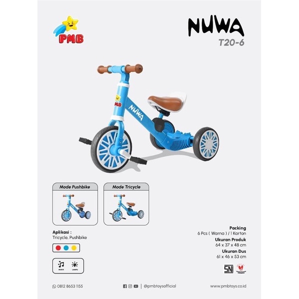 Balance bike 3 in 1 sepeda anak PMB NUWA T20-6 / T20-5