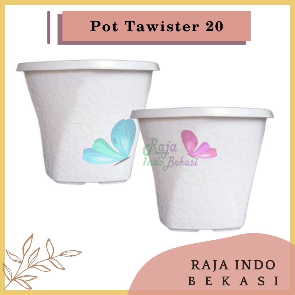 Ori Pot Twister 20 Cm Putih Kotak Pot Persegi 20CM Pot Bunga Plastik Putih Kaktus