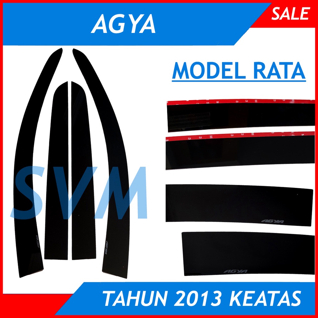 Talang Air Slim Toyota Agya Model Rata Flat Bahan Acrylic 1 set 4 Pintu di lengkapi Doubletape 3M Un