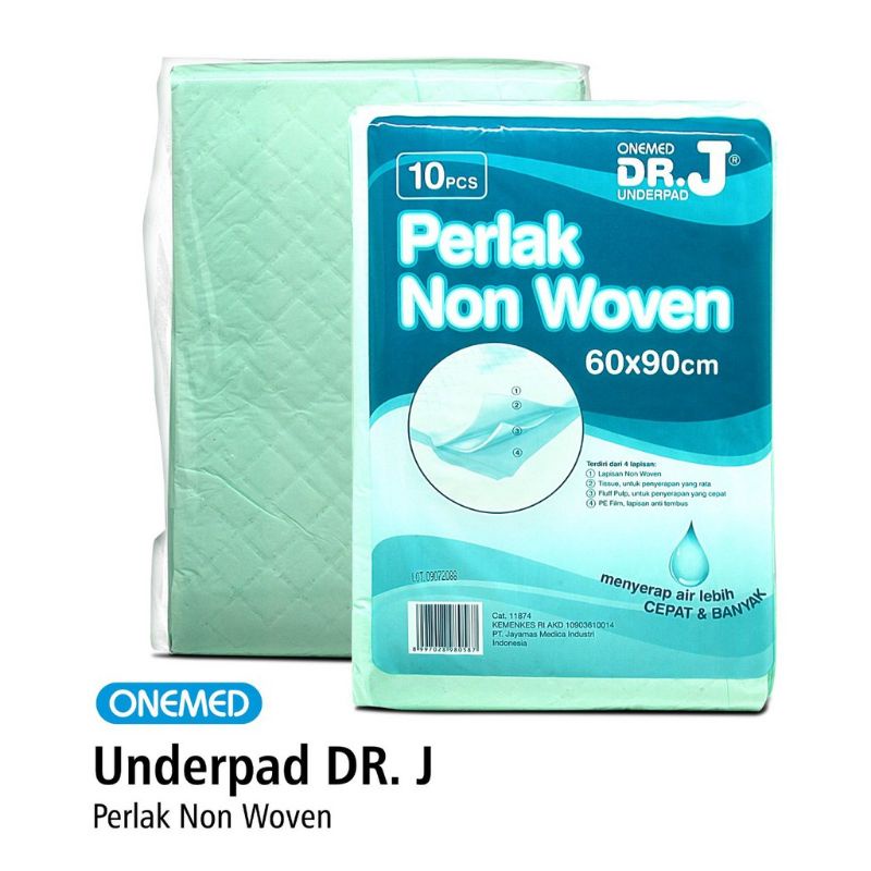 Underpad Dr J  60 x 90 cm Perlak Alas Popok Bayi Onemed Isi 10 Pcs